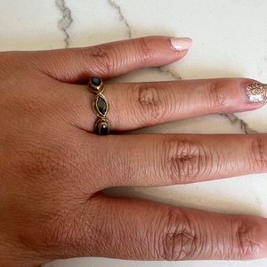 Stacking black crystal and gold ring-size 5.5 approx